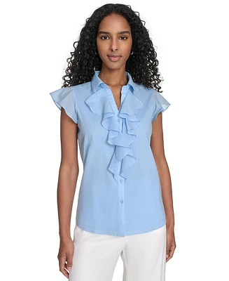 Calvin Klein Women's Cotton Ruffled-Front Blouse