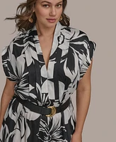 Donna Karan New York Plus Printed Belted A-Line Dress