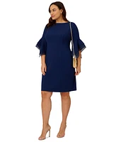 Adrianna Papell Plus Tiered-Cuff 3/4-Sleeve Sheath Dress