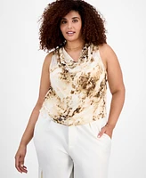 Bar Iii Plus Printed Chiffon Cowlneck Sleeveless Top, Exclusively at Macy's