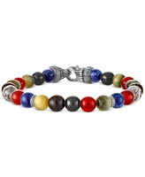 Esquire Men's Jewelry Multi-Stone Beaded Bracelet in Sterling Silver, Exclusively at Macy's