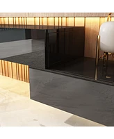 Wall-mounted Tv stand with five drawers, media console with two cabinets, entertainment center in black wood