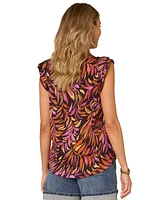 Democracy Petite Printed Flutter-Sleeve Top