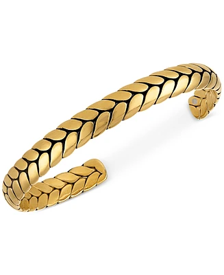 Esquire Men's Jewelry Woven Style Cuff Bangle Bracelet in Gold-Tone Ion Plated Stainless Steel, Exclusively at Macy's