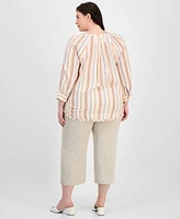 Liverpool Los Angeles Plus Size Striped Top Wide Leg Pull On Pants