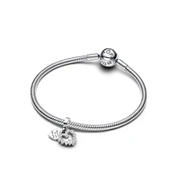 Pandora Sparkling Heart Double Dangle Sterling Silver Charms