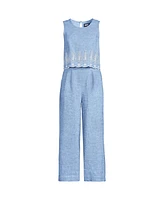 Lands' End Women's Linen Sleeveless Embroidered Jumpsuit