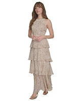Tommy Hilfiger Women's Printed Tiered Halter Maxi Dress