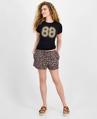 Hippie Rose Juniors' Leopard Pull-On Drawstring Shorts