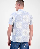 Guess Men's Mosley Short Sleeve Tile Print Button-Front Shirt