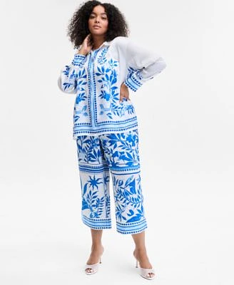 I.N.C. International Concepts Plus Size Printed Long Sleeve Button Front Shirt Printed Wide Leg Pants Exclusively At Macys