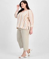 Liverpool Los Angeles Plus Size Striped Top Wide Leg Pull On Pants