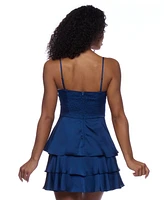 B Darlin Juniors' Satin Three-Tiered Mini Dress