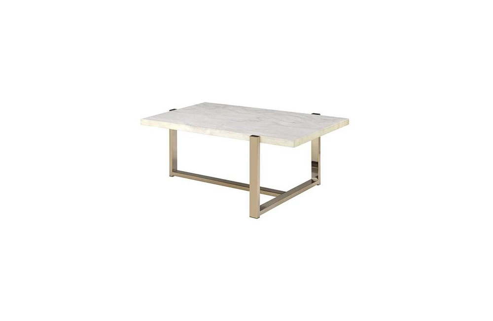 43" X 26" X 18" Chrome And White Metal Tube Coffee Table