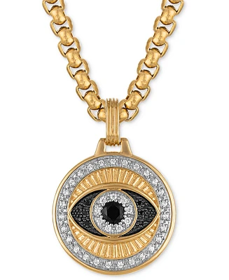 Esquire Men's Jewelry Lab-Created Blue Sapphire (1/4 ct. t.w.) & Diamond (1/4 ct. t.w.) Evil Eye 22" Pendant in 14k Gold Plated Sterling Silver, Exclu