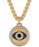 Esquire Men's Jewelry Lab-Created Blue Sapphire (1/4 ct. t.w.) & Diamond (1/4 ct. t.w.) Evil Eye 22" Pendant in 14k Gold Plated Sterling Silver, Exclu