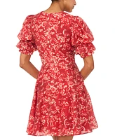 1.state Women's Printed V-Neck Bubble-Sleeve Dress