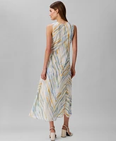 Calvin Klein Women's Printed V-Neck Sleeveless Midi Dress
