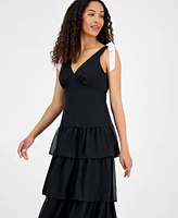 julia jordan Women's V-Neck Tiered-Ruffle-Trim Chiffon Dress