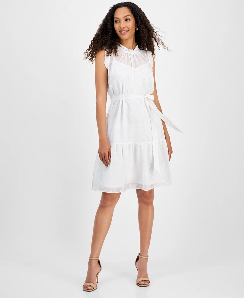 julia jordan Women's High-Neck Sleeveless Tie-Waist Dress