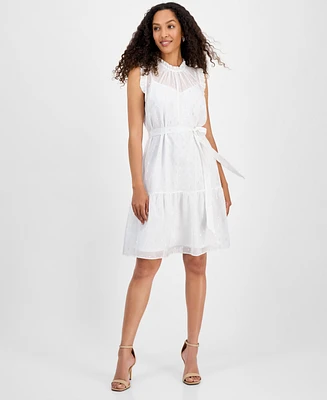julia jordan Women's High-Neck Sleeveless Tie-Waist Dress