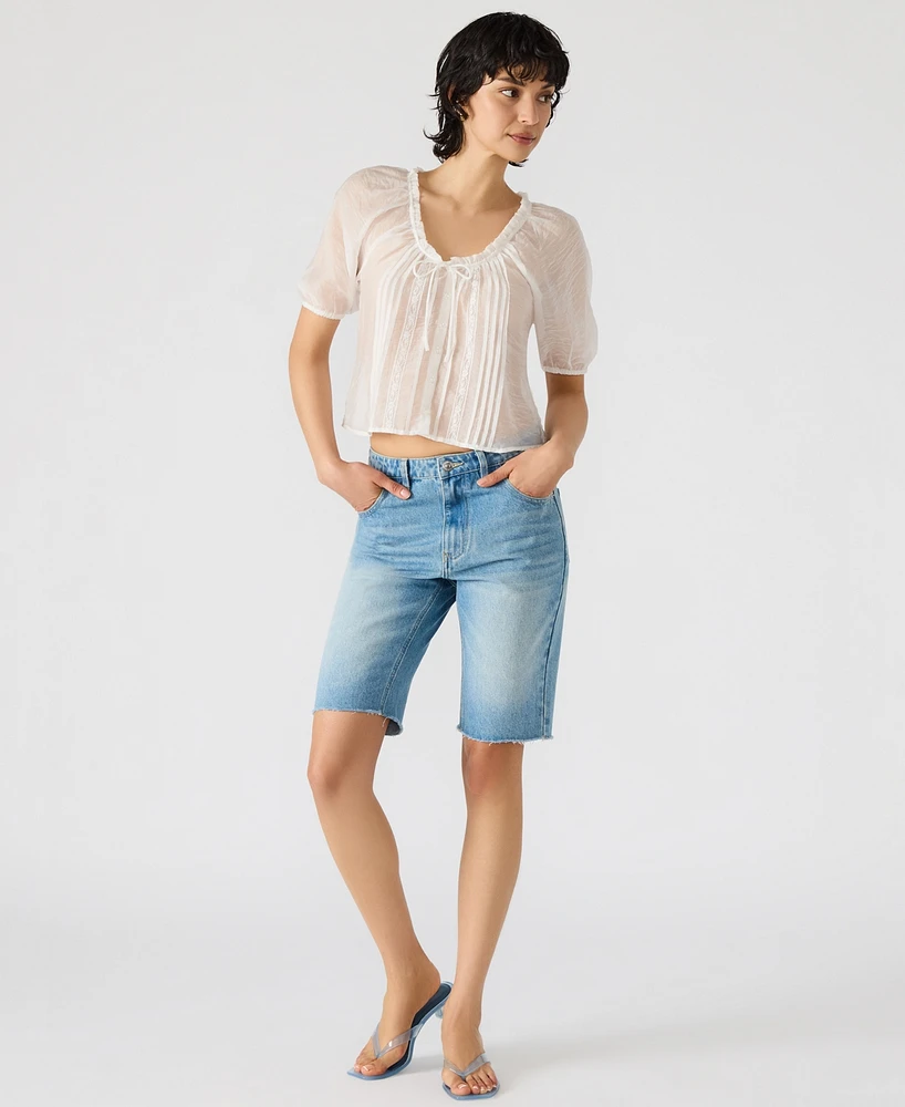 Steve Madden Women's Lana Sheer Puff-Sleeve Top