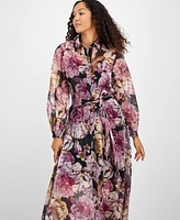julia jordan Women's Printed Button-Front Organza Maxi Dress