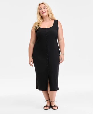 On 34th Plus Scoop-Neck Button-Down Midi Dress, Exclusively at Macy's