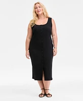 On 34th Plus Scoop-Neck Button-Down Midi Dress, Exclusively at Macy's