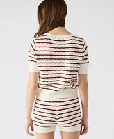 Steve Madden Women's Norris Striped Pointelle Short-Sleeve Sweater