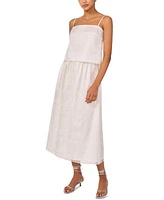 1.State Womens Embroidered Square Neck Sleeveless Blouse Embroidered Midi Skirt