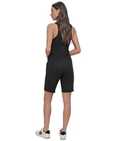 Dkny Sport Women's Cotton Logo Pull-On 10" Bermuda Shorts