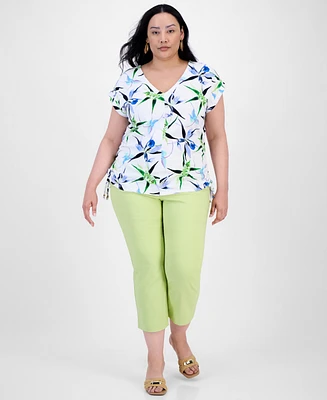 I.n.c. International Concepts Plus V-Neck Printed Side-Ruched Top, Exclusively at Macy's