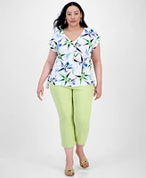 I.n.c. International Concepts Plus V-Neck Printed Side-Ruched Top, Exclusively at Macy's