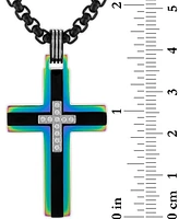 Esquire Men's Jewelry Diamond Rainbow Cross 22" Pendant Necklace (1/10 ct. t.w.) in Black & Rainbow Anodized Ion-Plated Stainless Steel, Exclusively a