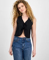 Self Esteem Juniors' Eyelet V-Neck Tie-Front Vest
