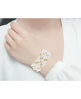 Laundry by Shelli Segal 4 Row Pearl and Gold Tone Beaded Magnetic Closure Bracelet
