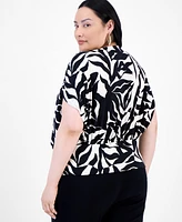 INC Plus Printed Ruched Surplice-Neck Top, Exclusively at Macy's