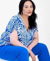 I.n.c. International Concepts Plus Printed Surplice Short-Sleeve Top, Exclusively at Macy's