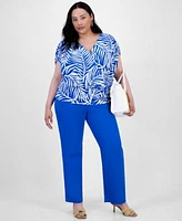 I.N.C. International Concepts Plus Size Printed Surplice Top Pull On Straight Leg Pants Exclusively At Macys