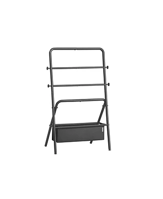 Freestanding Towel Rack Foldable Blanket Holder with and 4 Hooks for Home Organization