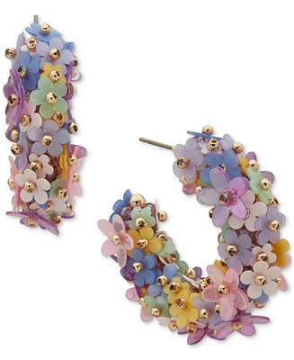 lonna & lilly Gold-Tone Multi Flower Medium C Hoop Earrings, 1.5"