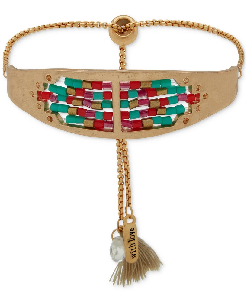 lonna & lilly Gold-Tone Multicolor Beaded Cuff Slider Bracelet