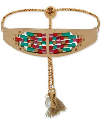 lonna & lilly Gold-Tone Multicolor Beaded Cuff Slider Bracelet