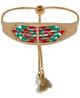 lonna & lilly Gold-Tone Multicolor Beaded Cuff Slider Bracelet