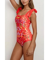 Jessie Zhao New York Women's Red Blossom Reversible One-Piece Swimsuit