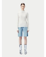 Gobi Cashmere Women's High-neck Ribbed Cotton Silk Cashmere Blend Sweater
