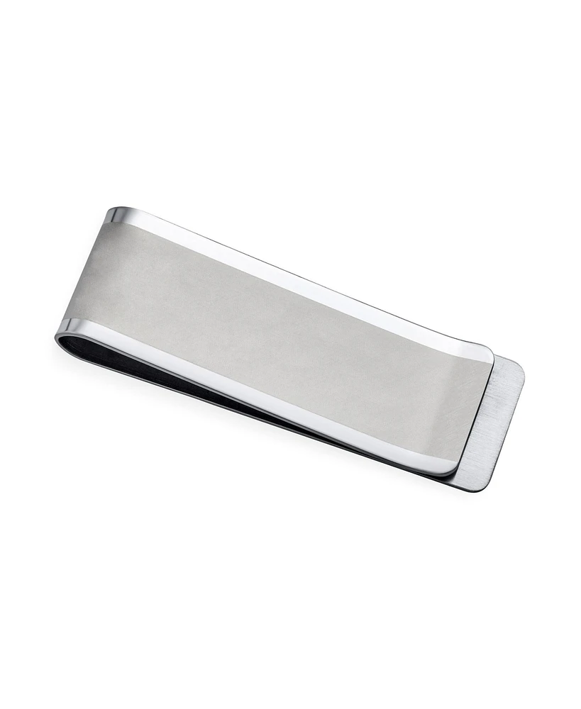 Bling Jewelry Basic Matte Finish Large Wide Strong Simple Plain Money Clip Card Holder Silver Tone Stainless Steel