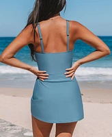 Cupshe Women's V Neck O Ring Ruched Drawstring One Piece Swimdress