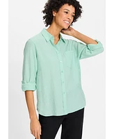 Olsen Women's Shirt with Rolled Sleeve Tab Detail